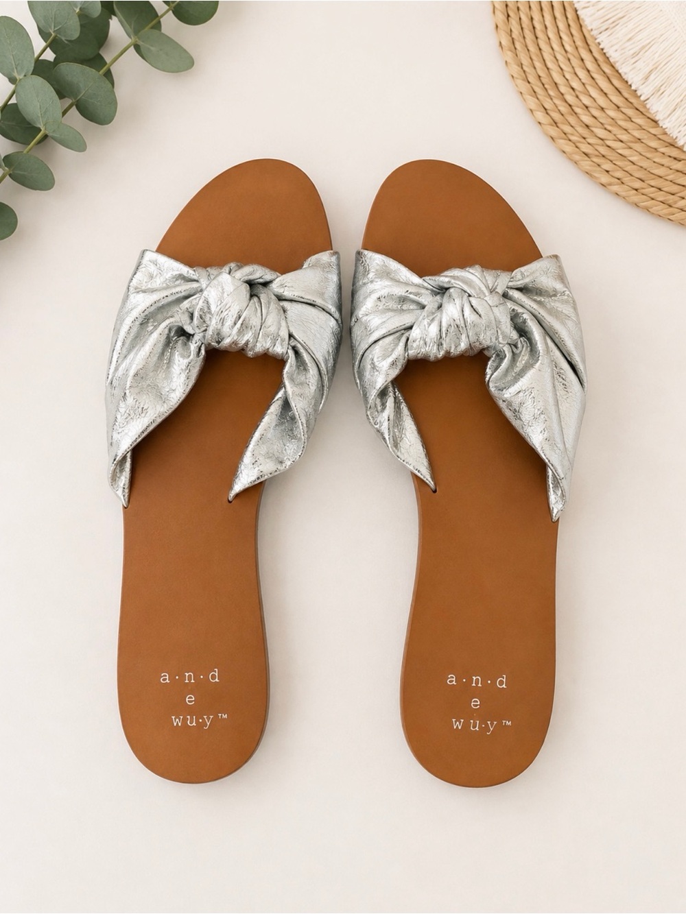 A New Day Target Silver Metallic Bow Slide Sandals Size 8.5